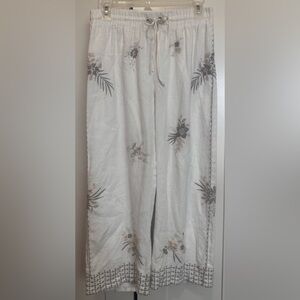 Johnny Was White Floral Linen Embroidered ‎ Wide-Leg Pants Size S